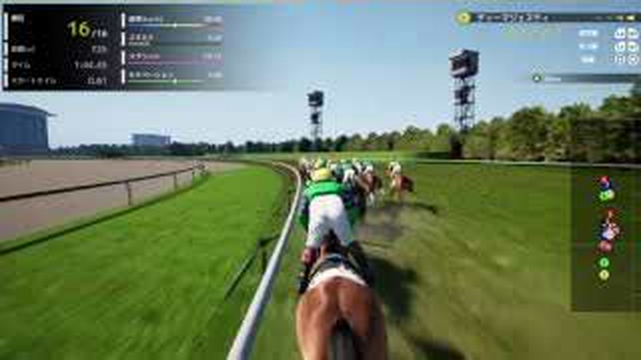 Full Strideの東京ダービーで追込馬が内寄りを走るゲーム画面