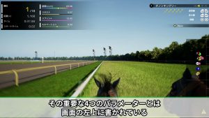 Full Strideの速度・スタミナ・スプリント・モチベーションを示す4ゲージ解説画面