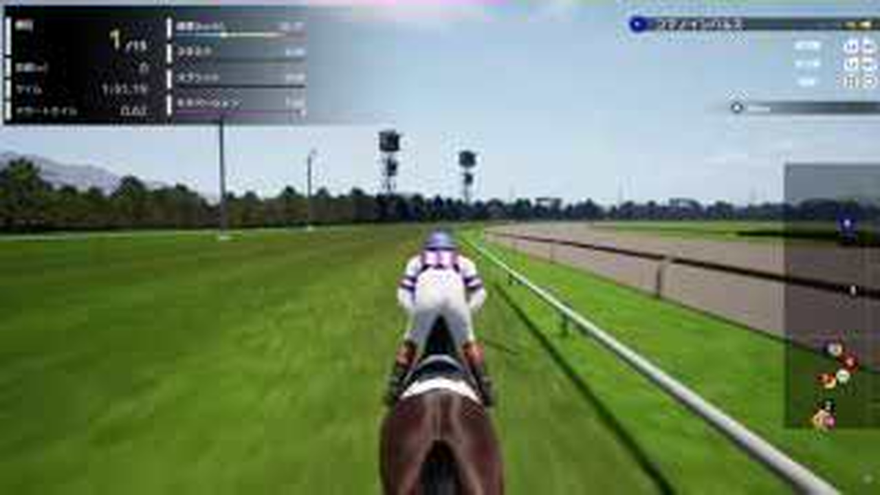 Full Strideの福島で追込馬が内から1番手へ上がるゲーム画面