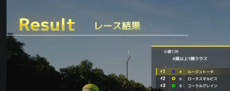 Full Stride小倉12Rでルージュトーチが1着になったレース結果画面
