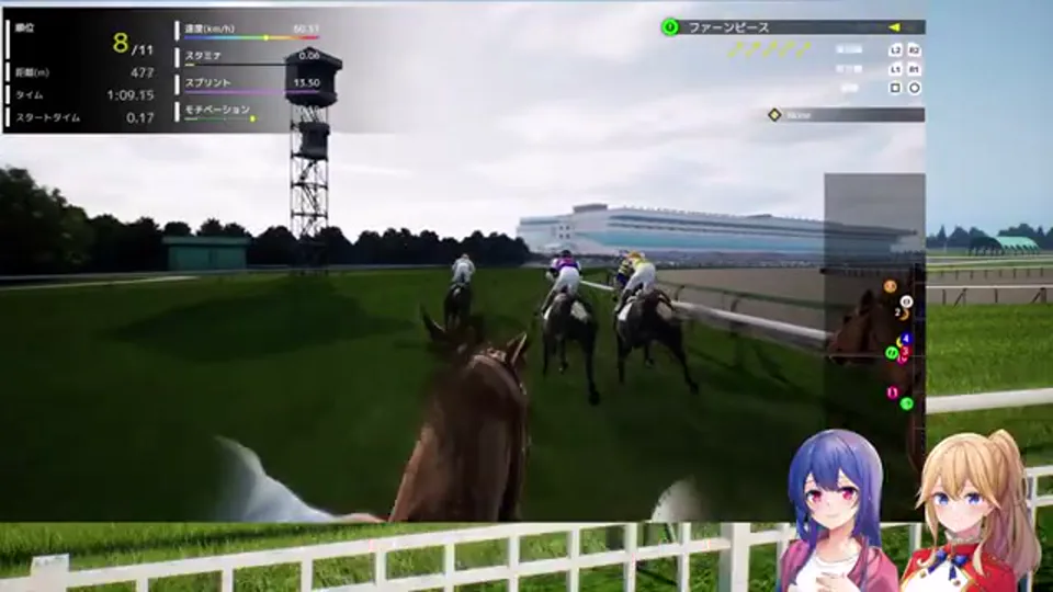 Full Strideで前の馬の後ろに入りスプリントを回復する場面